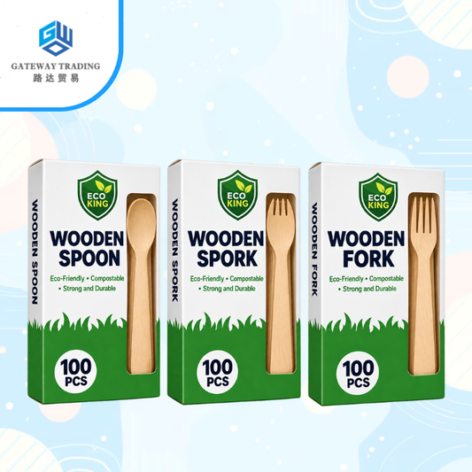Eco King 100Pcs Wooden Utensils Disposable Spoon Fork Spork Set High Quality Disposable Cutlery Set