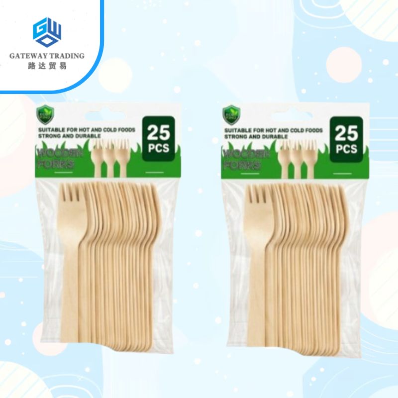 Eco King 25Pcs Wooden Utensils Disposable Spoon Fork Spork Premium Quality Disposable Cutlery Set