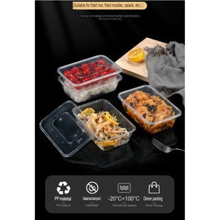 50PCS Eco King Rectangular Disposable Microwavable Food Container Plastic Food Packaging Materials