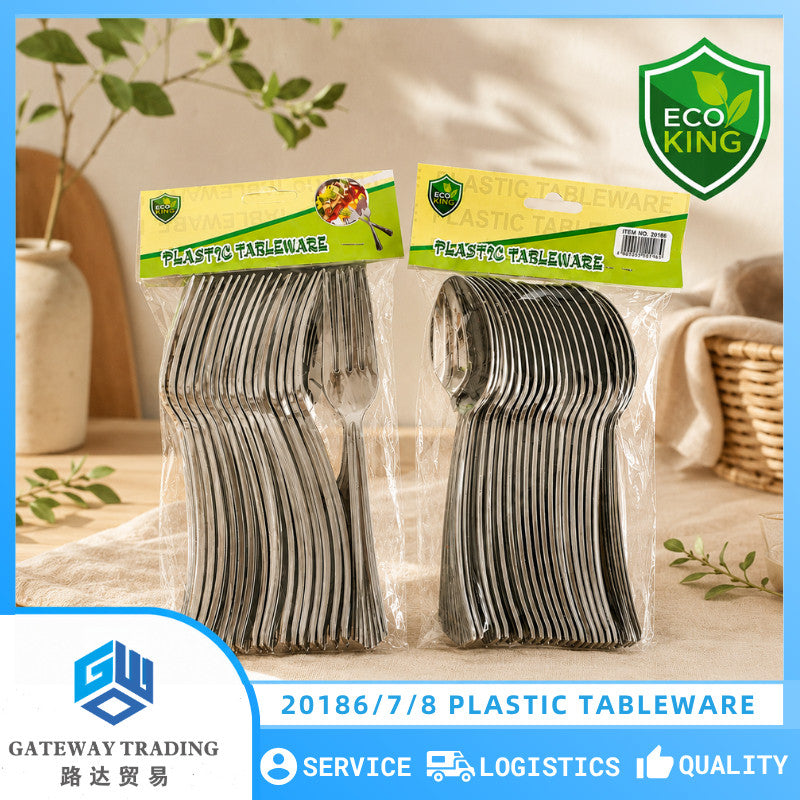 Eco King Silver Plastic Utensils Set Premium Quality Spoon Fork for Birthdays, Parties, Celebrations