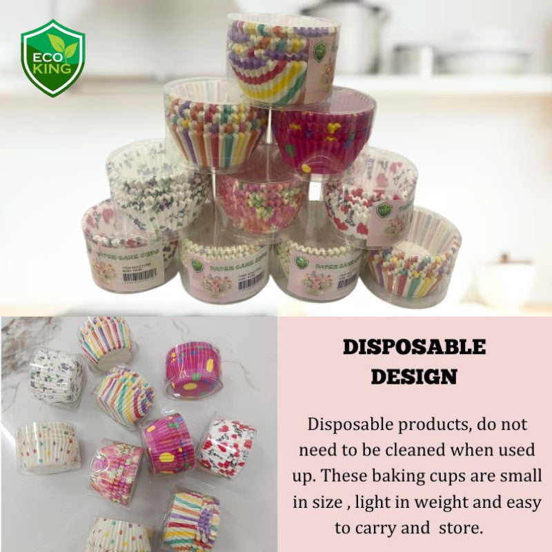 100Pcs Eco King Paper Cupcake Liner Multi Colored Premium Quality Oven Safe Baking Supplies