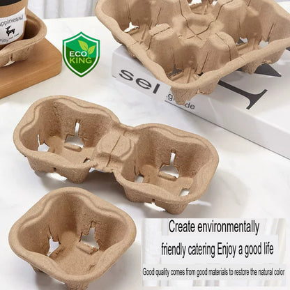 Eco King 100pcs Cup Holder Beverages Takeaway Tray Coffee Cup Holder Drink Carrier Cup Holder Tray