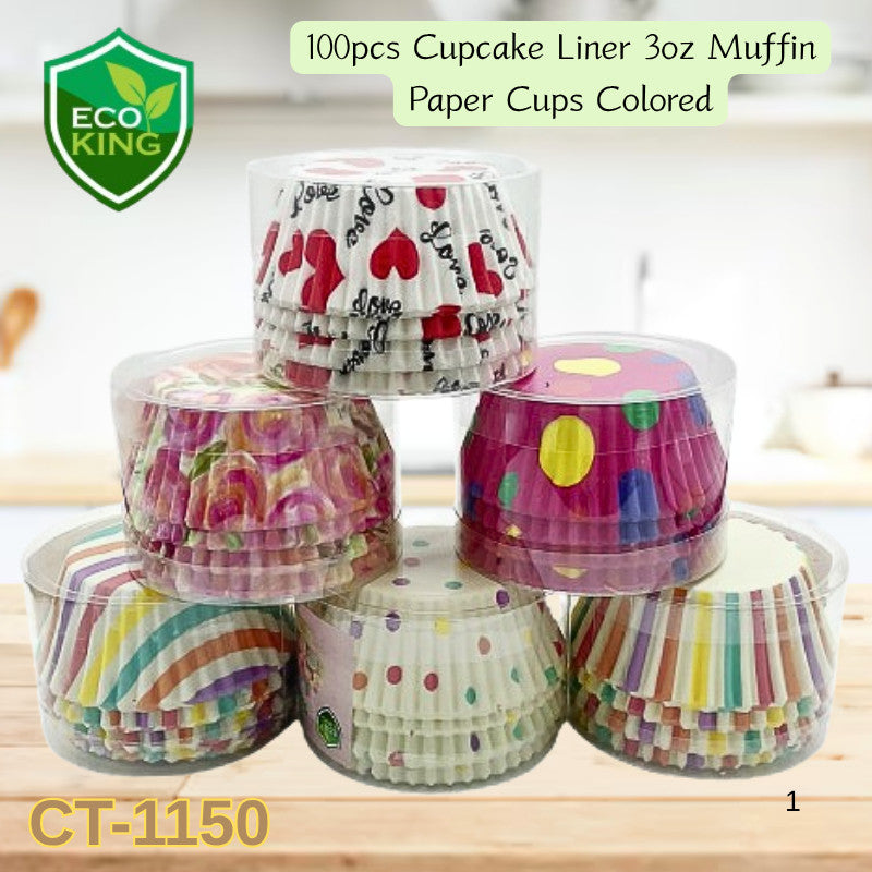 100Pcs Eco King Paper Cupcake Liner Multi Colored Premium Quality Oven Safe Baking Supplies