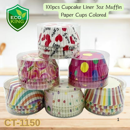 100Pcs Eco King Paper Cupcake Liner Multi Colored Premium Quality Oven Safe Baking Supplies