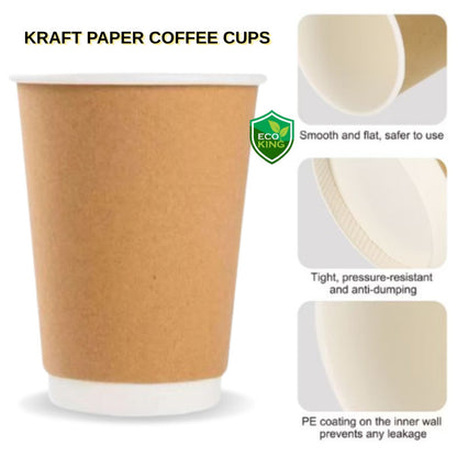 25Pcs Eco King Coffee Kraft Paper Cup Hot and Cold Beverages Use Leak Resistant Food Grade Cups
