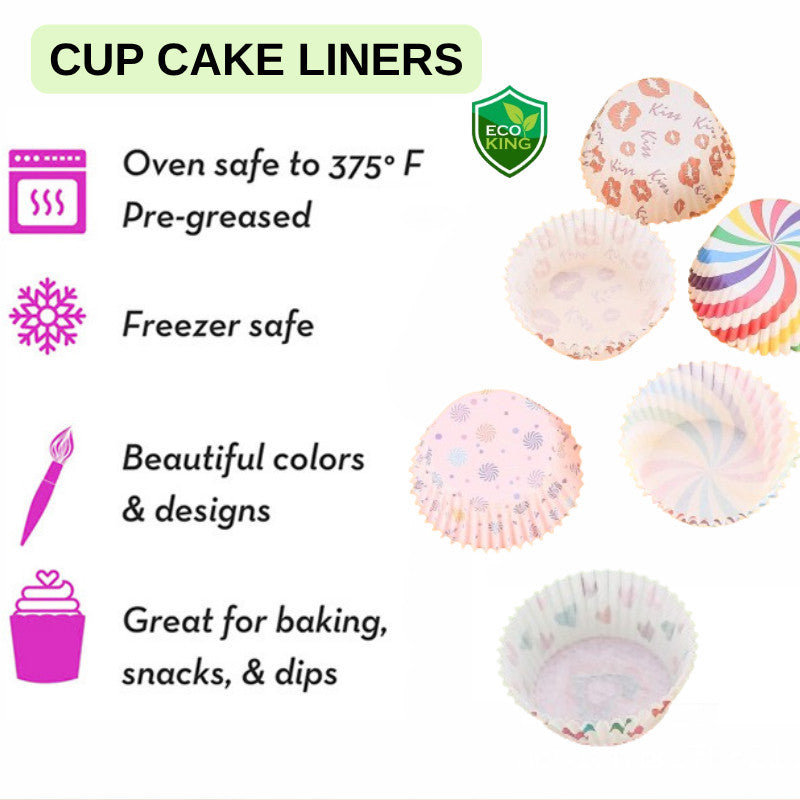 100Pcs Eco King Paper Cupcake Liner Multi Colored Premium Quality Oven Safe Baking Supplies