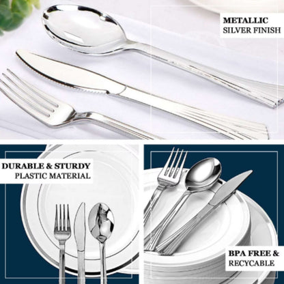 Eco King Silver Plastic Utensils Set Premium Quality Spoon Fork for Birthdays, Parties, Celebrations