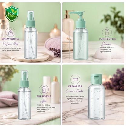 Eco King 4in1Travel Bottles Set Leak Proof Portable Toiletry Containers Set Clear Travel Size Kit