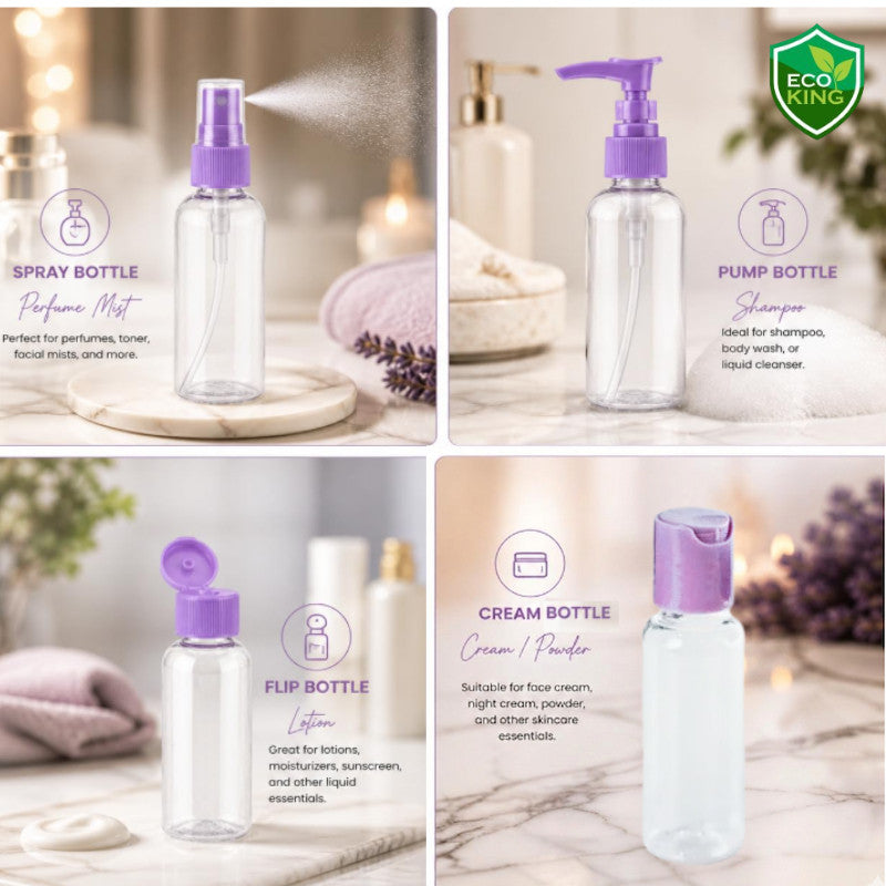 Eco King 4in1Travel Bottles Set Leak Proof Portable Toiletry Containers Set Clear Travel Size Kit