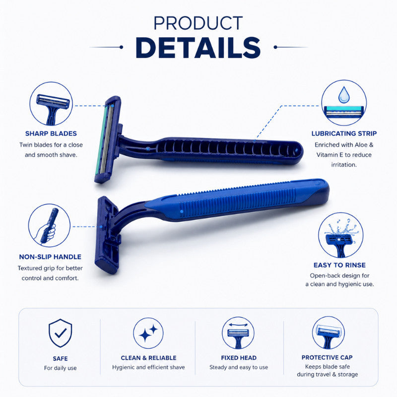 24Pcs DBY Twin Blade Shaving Razor Disposable Razor with Moisturizing Strip Easy & Smooth Shave