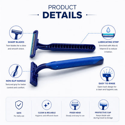 24Pcs DBY Twin Blade Shaving Razor Disposable Razor with Moisturizing Strip Easy & Smooth Shave