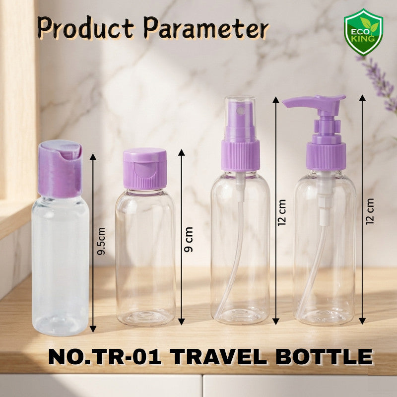 Eco King 4in1Travel Bottles Set Leak Proof Portable Toiletry Containers Set Clear Travel Size Kit