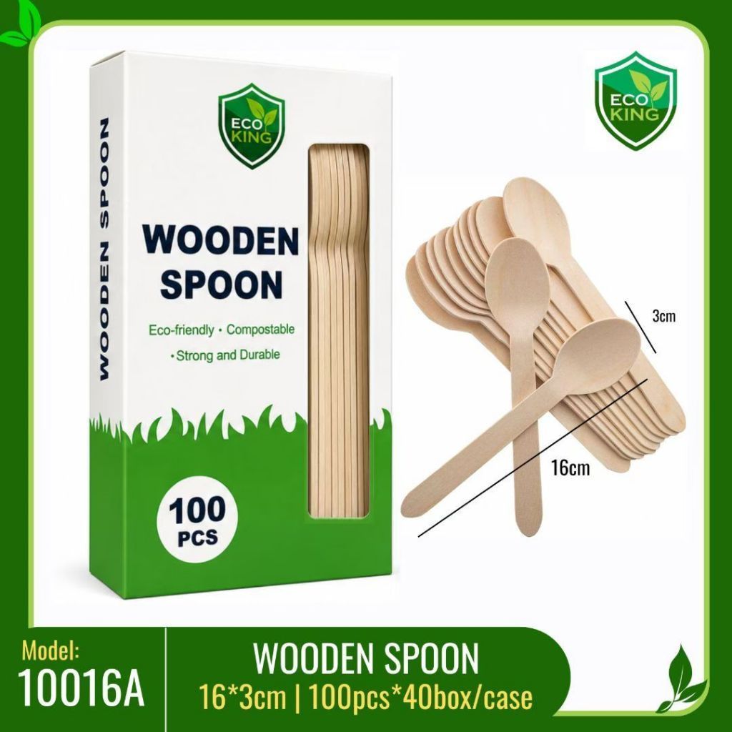 Eco King 100Pcs Wooden Utensils Disposable Spoon Fork Spork Set High Quality Disposable Cutlery Set