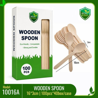 Eco King 100Pcs Wooden Utensils Disposable Spoon Fork Spork Set High Quality Disposable Cutlery Set