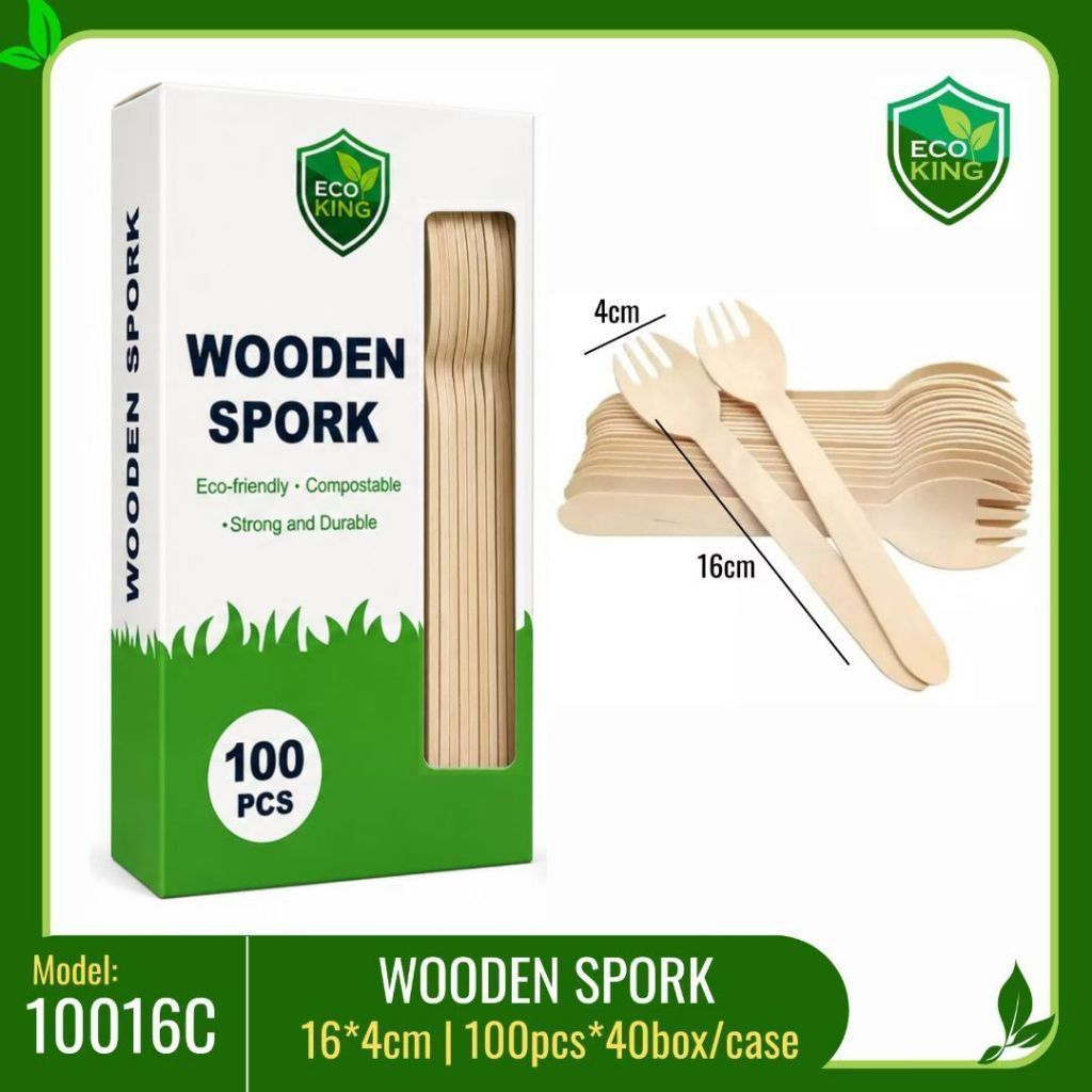 Eco King 100Pcs Wooden Utensils Disposable Spoon Fork Spork Set High Quality Disposable Cutlery Set
