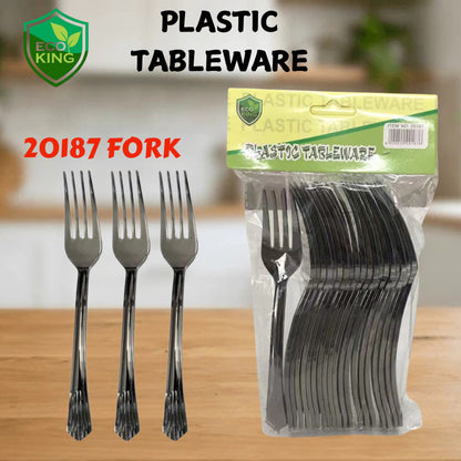 Eco King Silver Plastic Utensils Set Premium Quality Spoon Fork for Birthdays, Parties, Celebrations