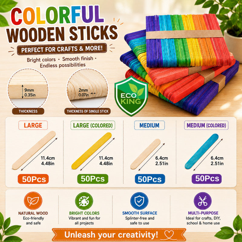 Eco King 50PCS Wooden Popsicle Sticks Kraft Ice Cream Sticks for Kids School Creative Arts & Crafts