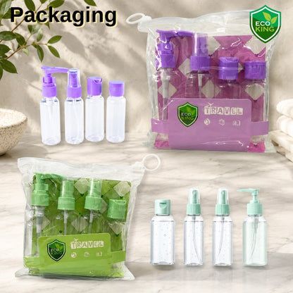 Eco King 4in1Travel Bottles Set Leak Proof Portable Toiletry Containers Set Clear Travel Size Kit