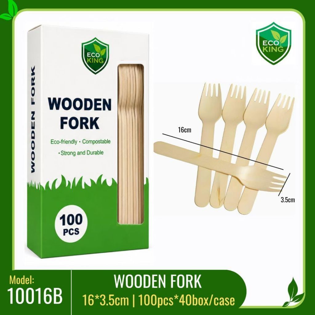 Eco King 100Pcs Wooden Utensils Disposable Spoon Fork Spork Set High Quality Disposable Cutlery Set