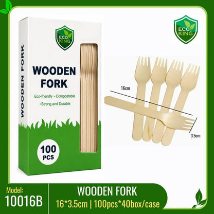 Eco King 100Pcs Wooden Utensils Disposable Spoon Fork Spork Set High Quality Disposable Cutlery Set