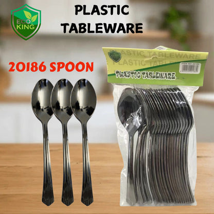 Eco King Silver Plastic Utensils Set Premium Quality Spoon Fork for Birthdays, Parties, Celebrations