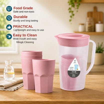 5in1 Water Pitcher Set with 4 Drinking Cups Large Capacity 1900ML High Quality Modern Design