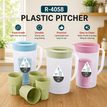 5in1 Water Pitcher Set with 4 Drinking Cups Large Capacity 1900ML High Quality Modern Design