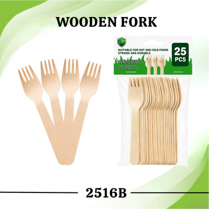 Eco King 25Pcs Wooden Utensils Disposable Spoon Fork Spork Premium Quality Disposable Cutlery Set