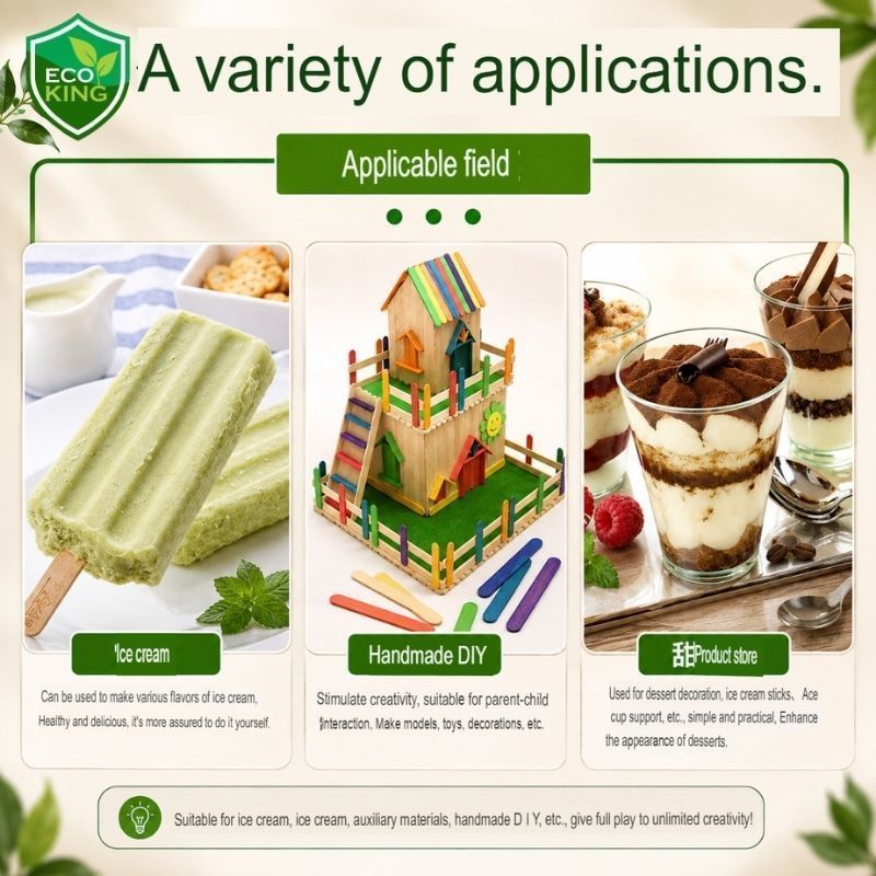 Eco King 50PCS Wooden Popsicle Sticks Kraft Ice Cream Sticks for Kids School Creative Arts & Crafts