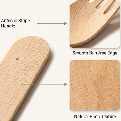 Eco King 100Pcs Wooden Utensils Disposable Spoon Fork Spork Set High Quality Disposable Cutlery Set