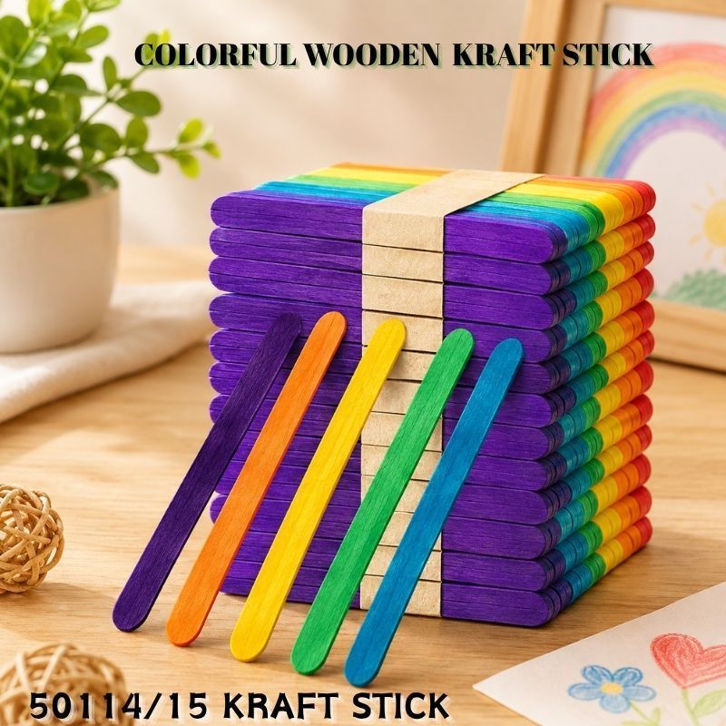 Eco King 50PCS Wooden Popsicle Sticks Kraft Ice Cream Sticks for Kids School Creative Arts & Crafts