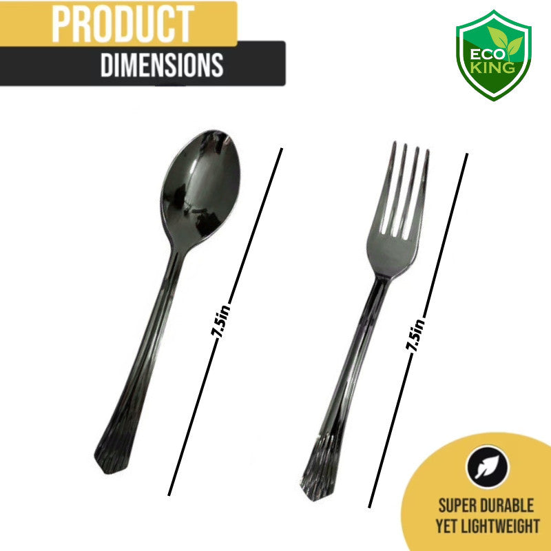 Eco King Silver Plastic Utensils Set Premium Quality Spoon Fork for Birthdays, Parties, Celebrations