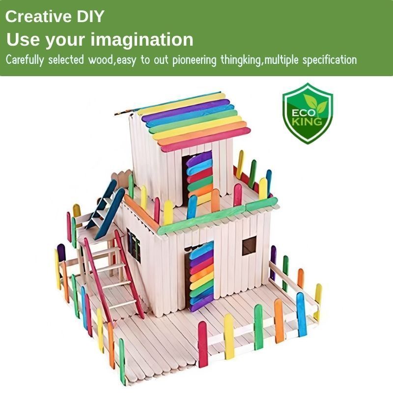 Eco King 50PCS Wooden Popsicle Sticks Kraft Ice Cream Sticks for Kids School Creative Arts & Crafts