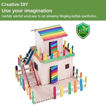 Eco King 50PCS Wooden Popsicle Sticks Kraft Ice Cream Sticks for Kids School Creative Arts & Crafts