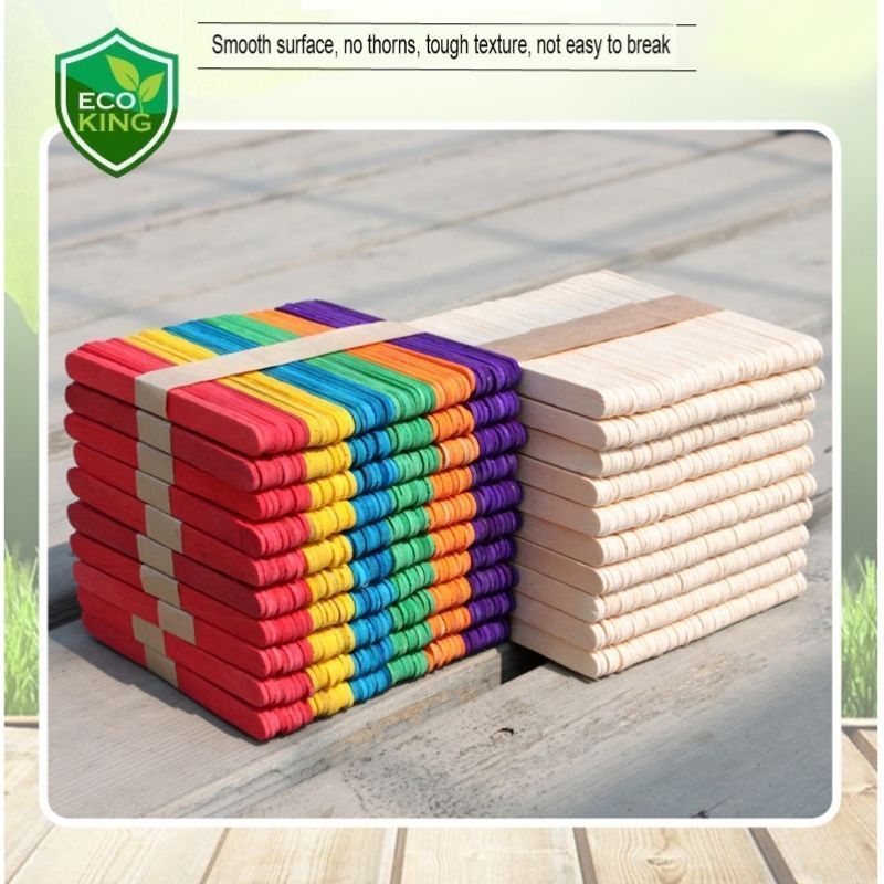 Eco King 50PCS Wooden Popsicle Sticks Kraft Ice Cream Sticks for Kids School Creative Arts & Crafts