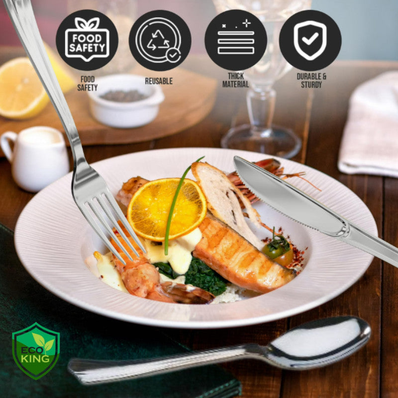 Eco King Silver Plastic Utensils Set Premium Quality Spoon Fork for Birthdays, Parties, Celebrations