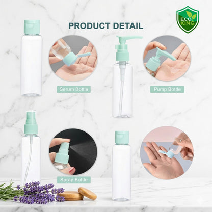 Eco King 4in1Travel Bottles Set Leak Proof Portable Toiletry Containers Set Clear Travel Size Kit