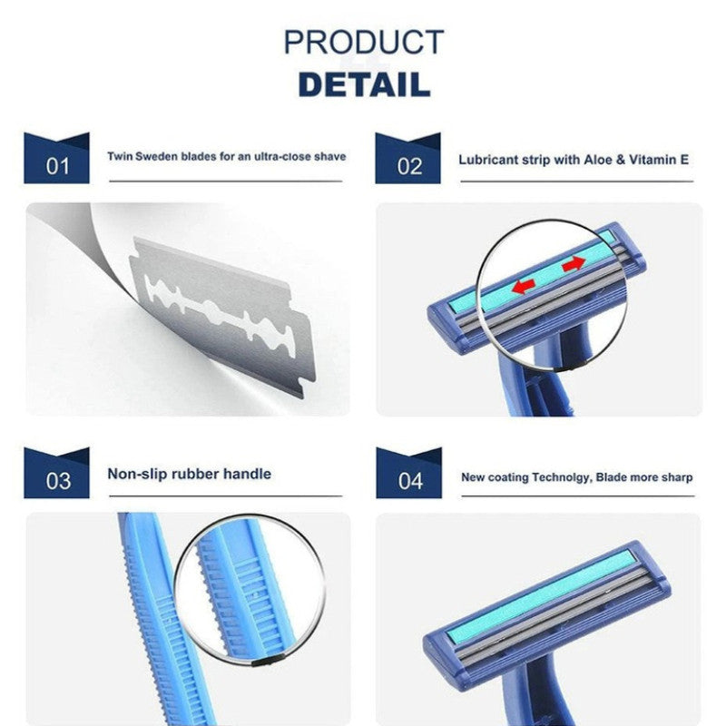 24Pcs DBY Twin Blade Shaving Razor Disposable Razor with Moisturizing Strip Easy & Smooth Shave