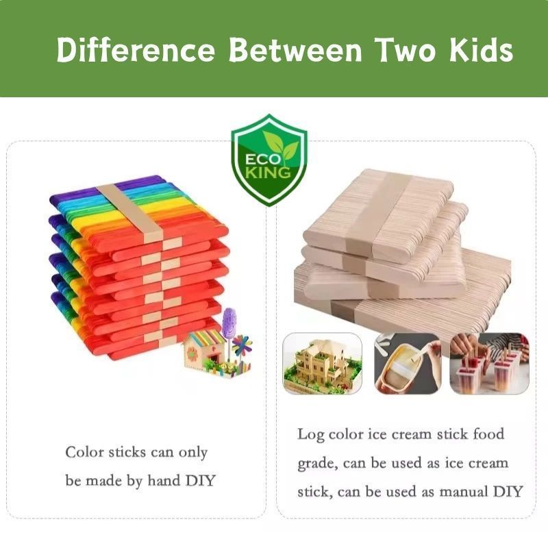 Eco King 50PCS Wooden Popsicle Sticks Kraft Ice Cream Sticks for Kids School Creative Arts & Crafts