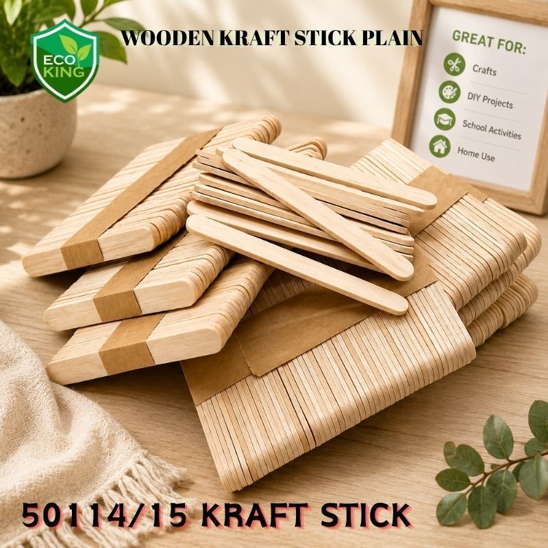 Eco King 50PCS Wooden Popsicle Sticks Kraft Ice Cream Sticks for Kids School Creative Arts & Crafts