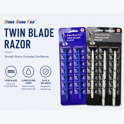 24Pcs DBY Twin Blade Shaving Razor Disposable Razor with Moisturizing Strip Easy & Smooth Shave