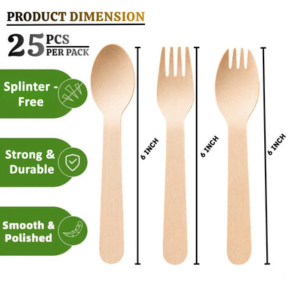 Eco King 100Pcs Wooden Utensils Disposable Spoon Fork Spork Set High Quality Disposable Cutlery Set