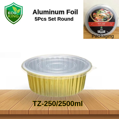 Multi-Purpose High Quality Eco King 5 Pcs Round Gold Aluminum Tray Extra Thick Premium Food Storage