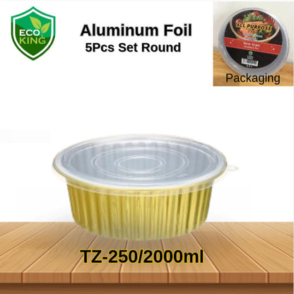 Multi-Purpose High Quality Eco King 5 Pcs Round Gold Aluminum Tray Extra Thick Premium Food Storage