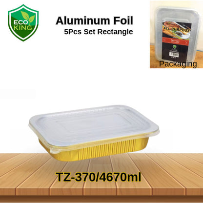 5 Pcs Multi Purpose Eco King Aluminum Foil Food Trays Rectangular Heat Resistant Disposable Bakeware