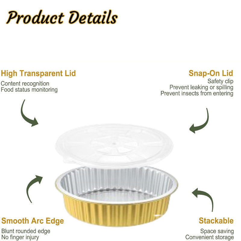 Multi-Purpose High Quality Eco King 5 Pcs Round Gold Aluminum Tray Extra Thick Premium Food Storage