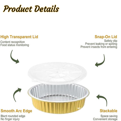 Multi-Purpose High Quality Eco King 5 Pcs Round Gold Aluminum Tray Extra Thick Premium Food Storage