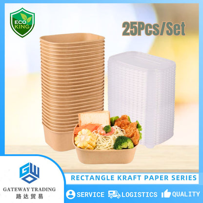 25 Pcs Eco King Sustainable Rectangular Kraft Paper Food Packaging Biodegradable
